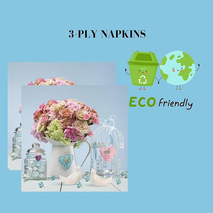 20-ct 13x13 Flowers Paper Luncheon Decoupage Napkins, 3-Ply Servilletas Printed Jug Full of Flower Cocktail Napkin for Art, Dinner and Party, Disposable Napkins Decor