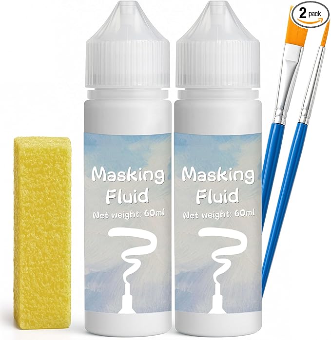 White Masking Fluid for Watercolor Painting 120ml, Resistant Ink and Pouring Paint, Watercolor Masking Fluid Keeps Areas Colorless and Edges Sharp