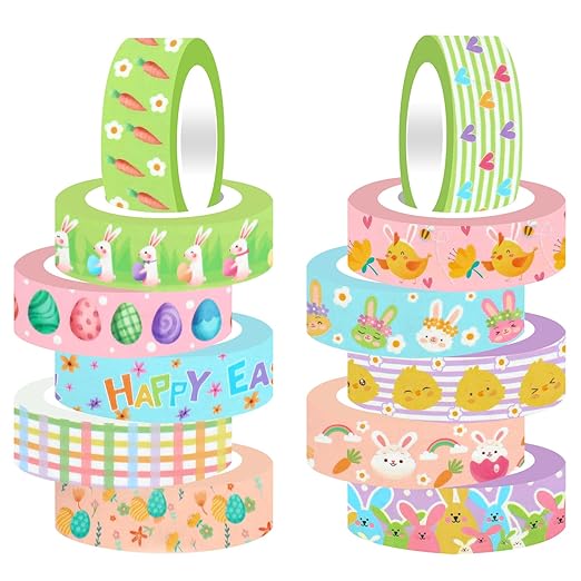 12 Rolls Summer Farm Washi Tape, Farm Animals Chicks Rabbits Masking Tape, Plaid Pattern Decorative Paper Stickers for Summer Holiday Scrapbook Journal DIY Crafts Gift Packing 16.4FT