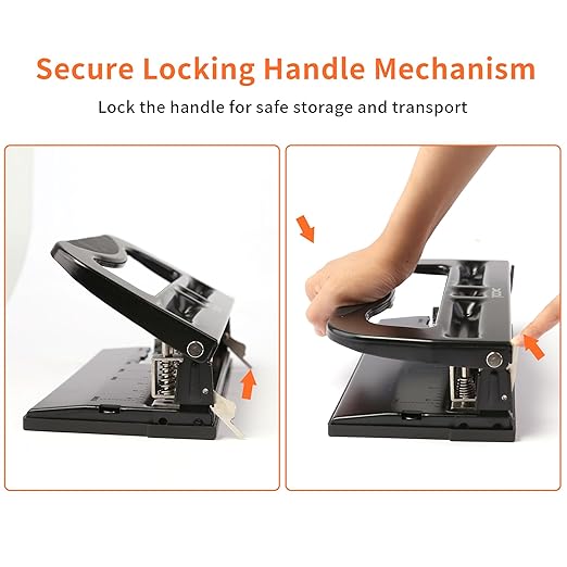 XOOL 3 Hole Punch, Heavy Duty Metal Hole Puncher for 2 or 3 Holes, 9/32" 7mm Hole Diameter, 40-Sheet Capacity, Adjustable Hole Spacing, Non-Slip Base for Office & School