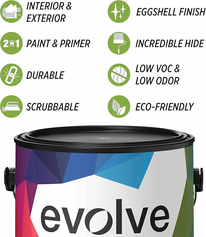 EVOLVE Paint & Primer: Environment-friendly, Low Sheen with One-coat Coverage for Interior & Exterior surfaces (Natural Beige, 1-Gallon)