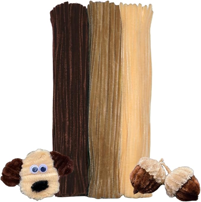 300pcs Brown Pipe Cleaners Bulk - Fluffy Craft Pipe Cleaners for Arts & Crafts, Ideal for Making Flowers, Animals & Decorations (12 x 0.24 inches)