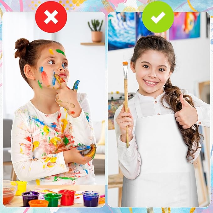 PLULON 20 Pcs Kids Apron Bulk Adjustable White Chef Apron with 2 Pockets Painting Aprons for Kids Cooking Baking Crafts (White)