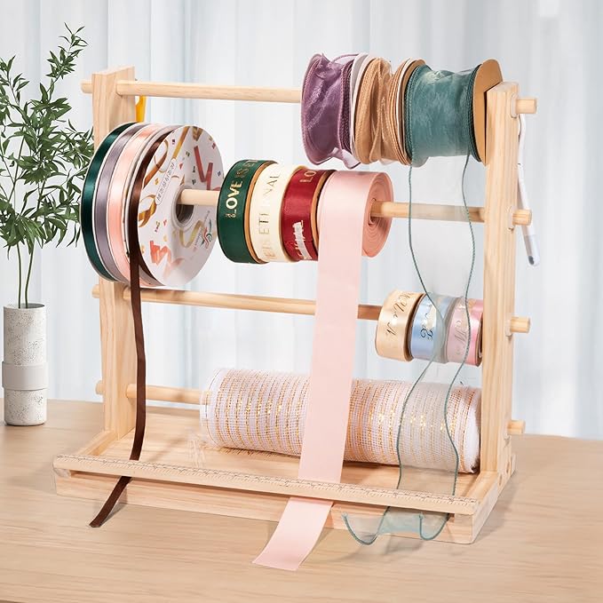 PUNLUXU Ribbon Storage Rack Spool Holder Organizer Sewing Craft Wreath Mesh Crochet Thread Tulle Roll Washi Tape Craft Florist Wrapping，15.7 in