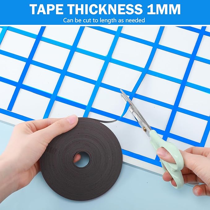 Magnetic Tape Roll Thin Strips, 0.39 Inch x 33 Feet Magnetic Board Dividers Whiteboard Graphic Decorative Tape Marking Line for Classroom Office Art Accessories(Blue)