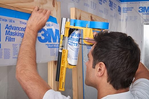 3M Hand Masker Advanced Masking Film, 48 in x 180 ft, Static Cling Keeps Film in Place, Prevents Liquids From Bleeding Through, Flake Resistant, For Indoors & Outdoors Use, 1 Roll (AMF48)