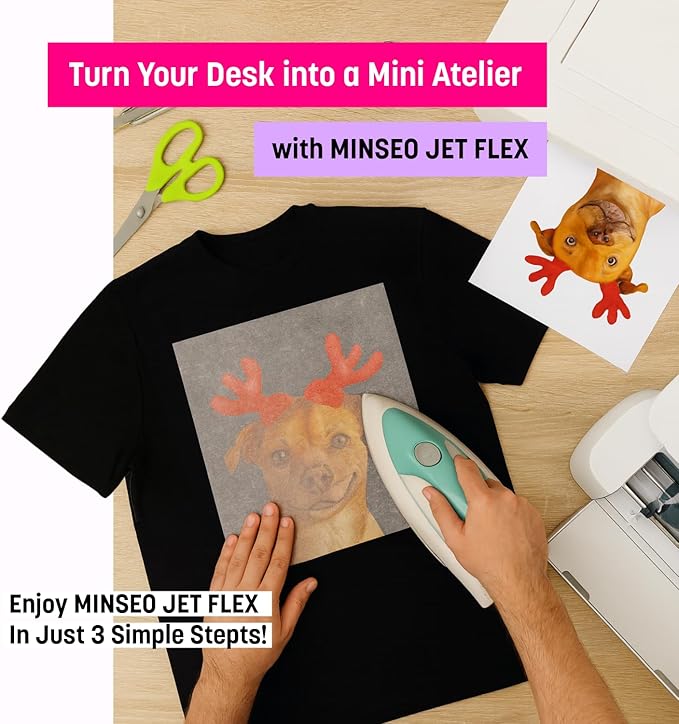 MINSEO Jet Flex Premium Opaque Heat Transfer Paper for Dark Fabric (10 Sheets 8.5x11") Printable Iron-on Transfer Vinyl for Inkjet Printer (Made in Korea)