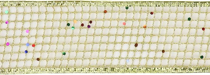 MEEDEE Gold Glitter Ribbon Gold Christmas Ribbon 2.5 Inch Square Mesh Net Wired Ribbon with Rainbow Sparkle Gold Wired Ribbon Gold Ribbon for Christmas Tree Decoration, Wreath Bow Making (10 Yards)
