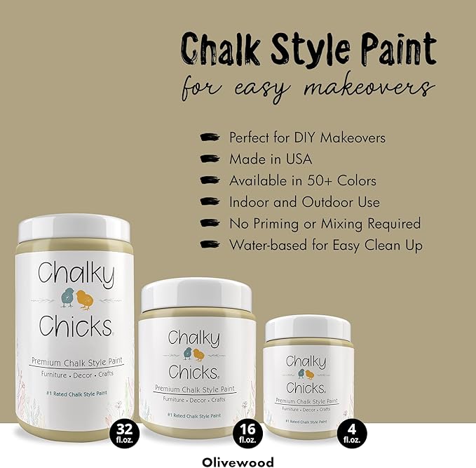 Chalky Chicks All-in-One Chalk Paint for Furniture or Cabinet - 16 Fl Oz - Matte Finish Olive Wood (Taupe) for Metal, Wood Furniture Paint - No Sanding All-in-One for Home Decor & Crafts, USA Made