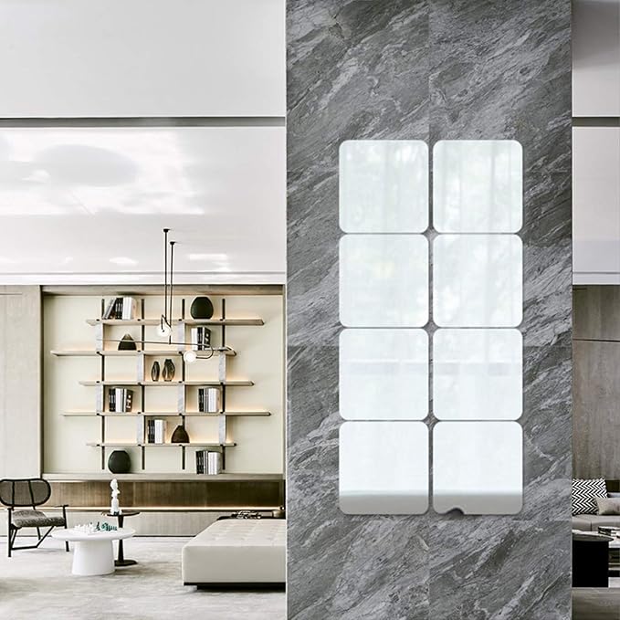 Acrylic Self Adhesive Mirror Sheet for Wall, Plastic Non Glass Sticky Kid Safety Mirror Tiles for Wall Rectangle 6x8 inch 4Pcs