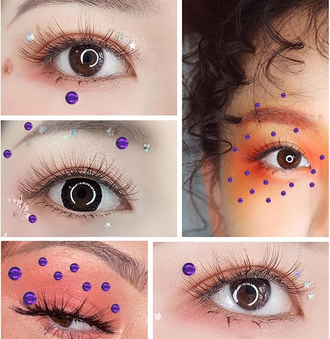 1799 Pcs 4 Sheets Rhinestone Stickers 3/4/5/6 mm Self Adhesive Rhinestones Gems for Face Eyes Makeup Hair Body (purple-3/4/5/6mm)