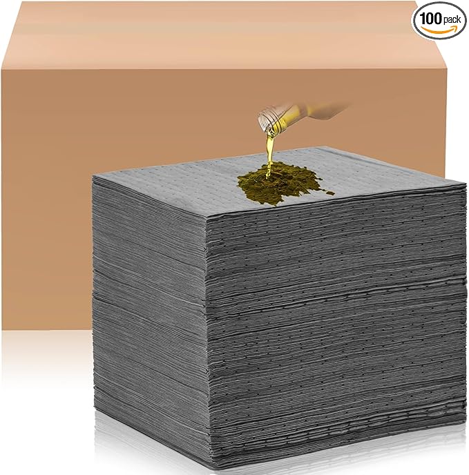 Hoolerry 100 Pcs Oil Absorbent Pads Weight Dimpled Pad Garage Accessories Water Absorbent Mat Oil Spill Mat for Absorbing Protecting Home Garage Basement (13.5 x 17.5 Inch,Gray)