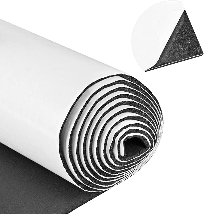 Neoprene Sponge Rubber Foam Sheets with Adhesive Backing, 12" x 60" x 1/16" Black Foam Roll Insulation Board Soundproof Neoprene Mat, Great for Cosplay Padding, DIY, Gaskets, Costume, Crafts