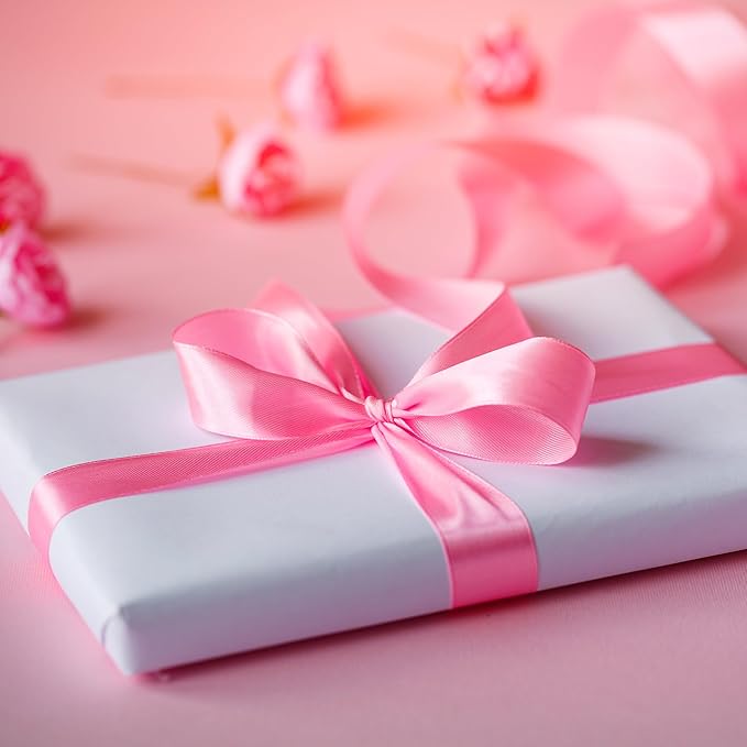 LIUYAXI Pink Stain Ribbon, 1" X Continuous 50 Yards, Double Faced Fabric Ribbon Perfect for Gift Wrapping Wedding Birthday Party Chair Sash Christmas Hair Floral Craft Sewing
