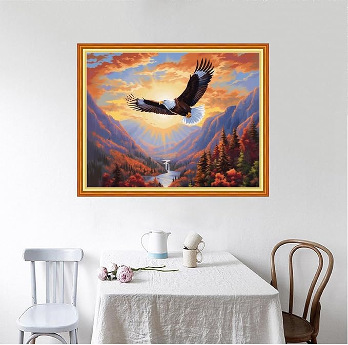 Foxhool Beginners Cross Stitch Kits Stamped Full Range of Embroidery Kits for Adults DIY Cross Stitches kit Embroidery Patterns for Needlepoint kit-Eagle Mountain River 16x20 inch