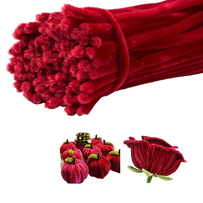100 Pieces Pipe Cleaners Chenille Stem, Burgundy Color Pipe Cleaners Set for Pipe Cleaners Christmas DIY Arts Crafts Decorations, Chenille Stems Pipe Cleaners (Burgundy)