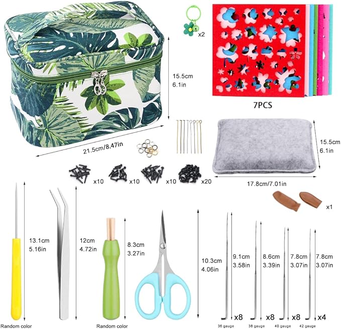 IMZAY Needle Felting Kit, Wool Roving 50 Colors Set with Exquisite Green Storage Bag, Needle Felting Starter Kit, Needle Felting Tools Kit, Wool Felt Tools for Felted Animal Needle Felting Supplies