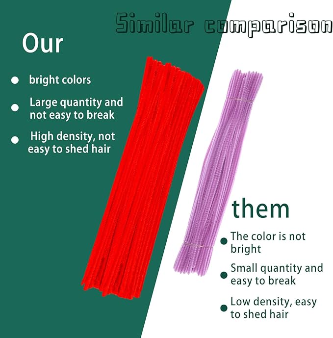 kdafio 120 Pieces Pipe Chenille Stems, Christmas Solid Color Pipe Cleaners Set for DIY Arts Crafts Decorations (Red+Green)