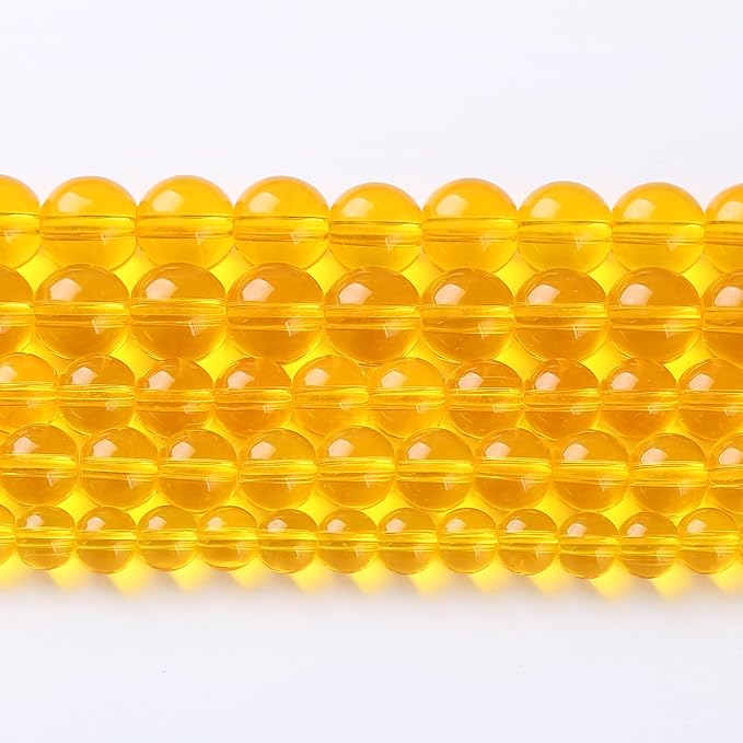 38pcs 10mm Smooth Yellow Crystal Glass Beads Citrine Round Loose Beads for Jewelry Making DIY Bracelet Necklace 15" Energy Healing Power Stone Beads