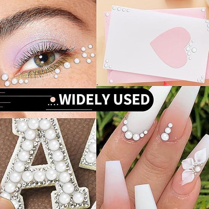 3090 Pcs 4 Sheets Pearl Rhinestone Stickers 3/4/5/6 mm Self Adhesive Craft Rhinestones Gems for Face Eyes Makeup Hair Body (White_pearl-3/4/5/6mm)