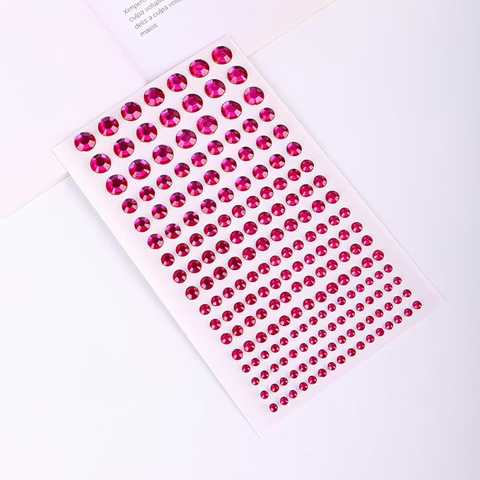 Self Adhesive Face Gems and Pearls for Makeup, Festival Jewels, Hair Gems Pearls, 3/4/5/6/8 mm Round Rhinestone Stickers for Face, Eye, Makeup, Body, Crafts 591Pcs (01_Rose red)