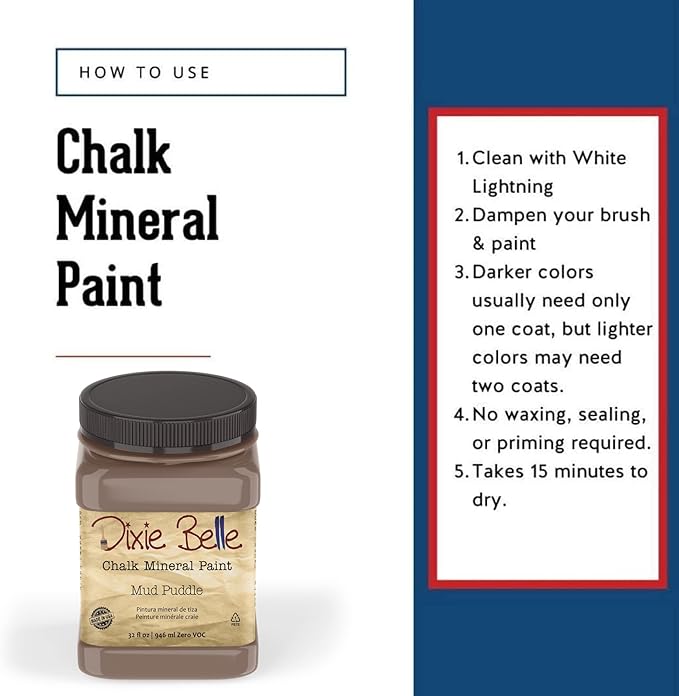 Dixie Belle Paint Company Chalk Finish Furniture Paint - Mud Puddle (32oz) - Matte Rich Taupe Chic Chalk Mineral DIY Furniture Paint