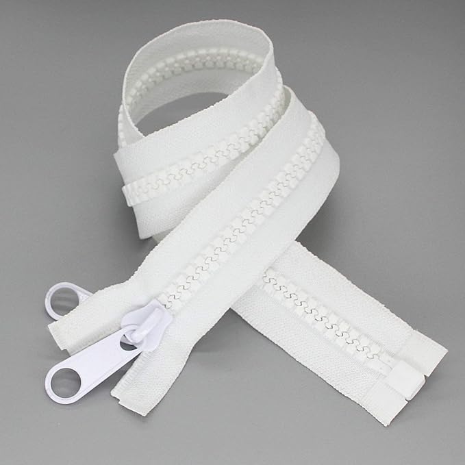 Leekayer 1PCS #10 84 Inch Heavy Duty Zippers for Sewing Separating Large Plastic Zippers White Tape with Double Pull Tab Slider, Sleeping Bag, Boat, Canvas, Cover, Trampoline, Dog Bed,Tent 213cm