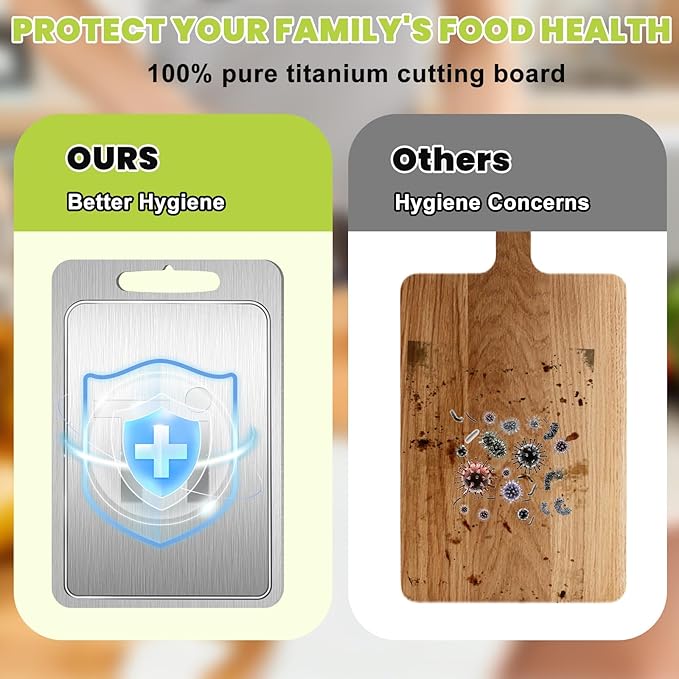 Titanium Cutting Board with Juice Groove-Pure Titanium Cutting Boards For Kitchen，Double-Sided Metal Chopping Board Titanware Cutting Mat for Cutting Meats, Fruits & Vegetables