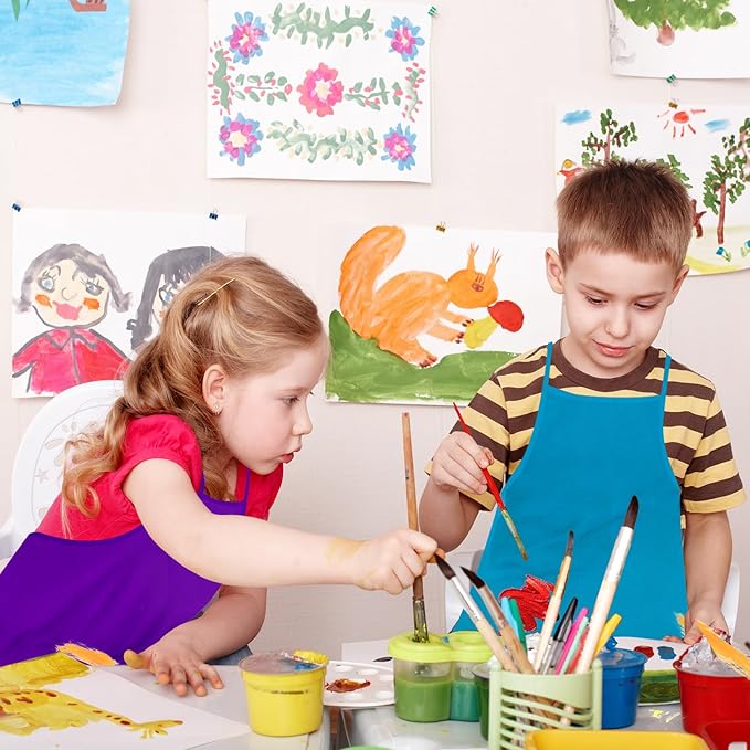 PLULON 15 Pcs Kids Apron Painting Aprons, Kids Aprons for Painting Blue Art Apron Smocks Bulk for Art Activity Craft Home Kitchen Classroom Party Supplies