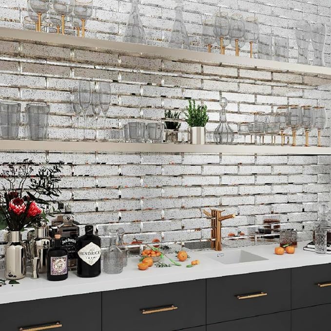 Antique Mirror Beveled Glass Subway Tile 3x12 Inch - 1 Sample Tile - Luxurious Bathroom & Kitchen Backsplash - Antique Mirrored Wall Tiles - Home Improvement - NOT Peel & Stick Backsplash