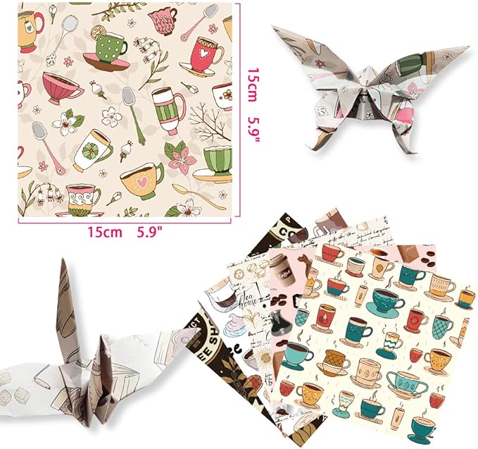 Square Origami Paper 6x6 Double Sided 50 Sheets 50 Colors 70GSM Origami Kit Japanese Chiyo Easy Fold Arts Crafts DIY Handwork Beginner Coffee