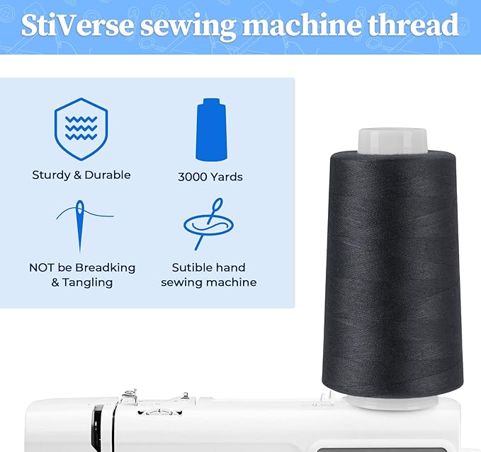 4 Pack Navy Blue Thread, 3000 Yards Denim Thread for Jeans, Polyester Sewing for Serger&Overlock, Quilting, Piecing, Sewing Machine