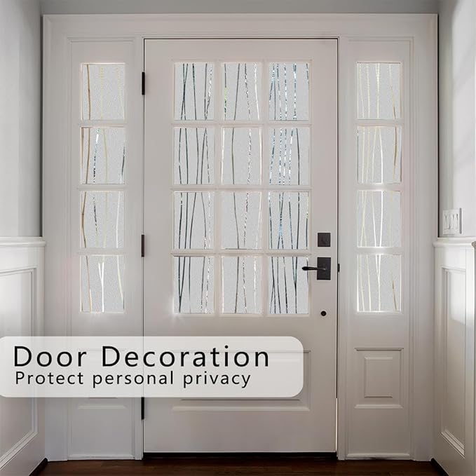Finnez Window Privacy Film Decorative Frosted Window Cling Privacy Film for Glass, Non-Adhesive Heat Anti-UV for Home Office Living Room, Irregular Stripe Patterns, 23.6 x 78.7 Inches