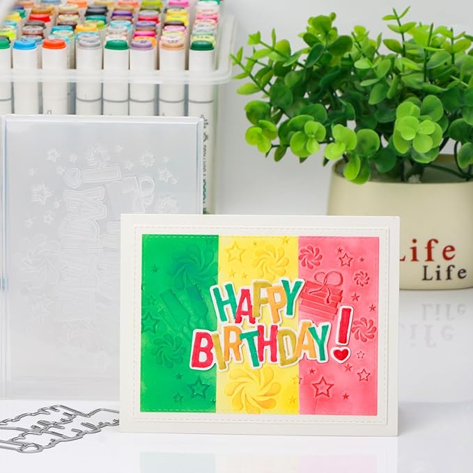 BAOFALI 3D Embossing Folder for Card Making,Happy Birthday Plastic Texture Fades Embossing Folder Template for Scrapbooking Cardstock Album DIY Decoration Paper Crafting 6.3x4.5inch