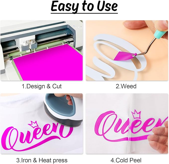 HTVRONT HTV Vinyl Rolls Heat Transfer Vinyl - 12" x 5ft Magenta HTV Vinyl for Shirts, Iron on Vinyl for All Cutter Machine - Easy to Cut