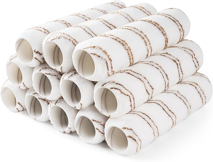 Mister Rui Paint Roller, 12 Pack 9 Inch Microfiber Paint Roller Covers, 10 mm Nap, Paint Rollers for Painting Walls, Washable and Reusable Paint Roller Sleeves, Painting Supplies for House Painting