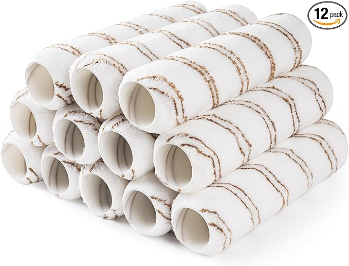 Mister Rui Paint Roller, 12 Pack 9 Inch Microfiber Paint Roller Covers, 10 mm Nap, Paint Rollers for Painting Walls, Washable and Reusable Paint Roller Sleeves, Painting Supplies for House Painting
