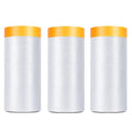 Painters Plastic With Tape, Pre-Taped Masking Film, 3 Rolls Automotive Best Tape and Drape, Paint Adhesive Protective Film Roll for Covering Skirting, Frames, Cars and Auto Body (5 X 65-Feet) (3)
