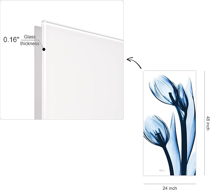 Empire Art Direct Frameless Tempered Glass Wall Art, Decorative Panel, Flower Wall Decor, Ready to Hang, 24" x 48", Two Blue Tulips