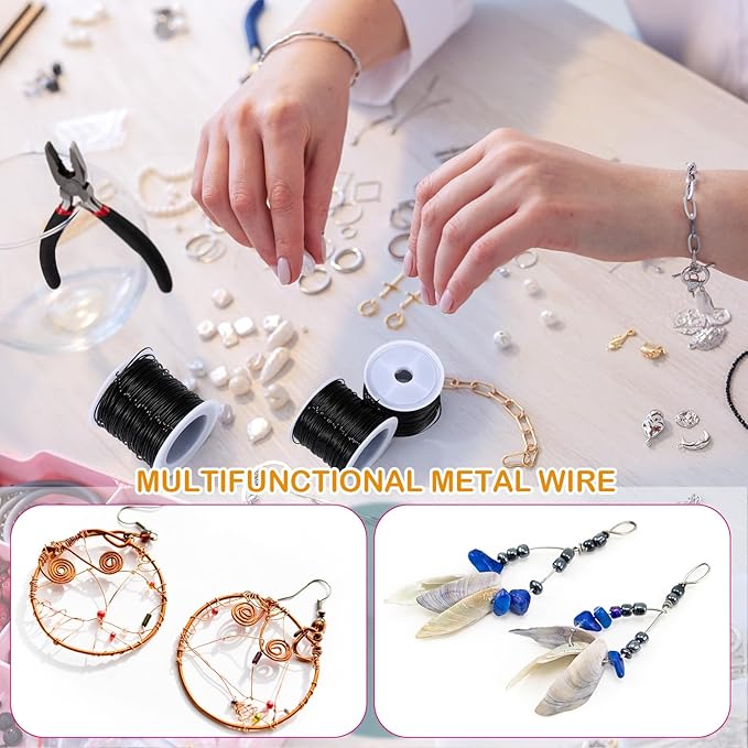 Funrous 5 Rolls 5 Size Jewelry Wire 18, 20, 22, 24, 26 Gauge Copper Wire Kit Jewelry Beading Bendable Craft Metal for Making Crafts, Sculpting with a Pliers (Black)