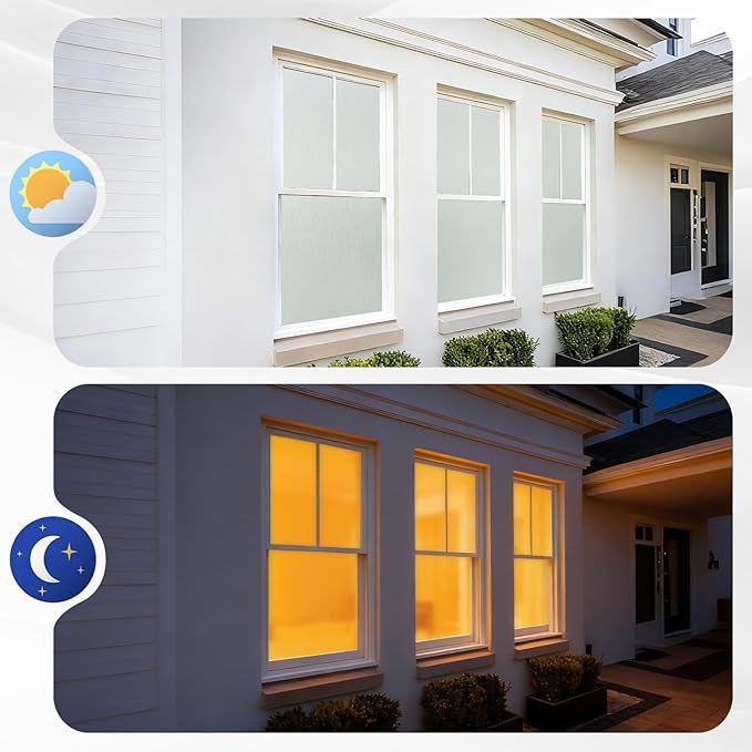 Borsky Frosted Glass Window Film - Static Cling, 96% UV Blocking Non-Adhesive Privacy Window Film, Removable Window Cling with Day & Night Privacy for Bathroom Home Office, 17.5 x 78.7 Inches, Pure