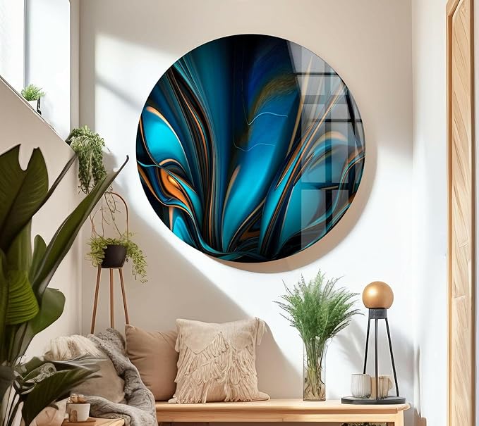 My Photostation.com 20Wx14H'' Orange & Blue Abstract Glass Wall ArtTempered Glass Printing Wall Decor Large Wall Art Wall Hangings