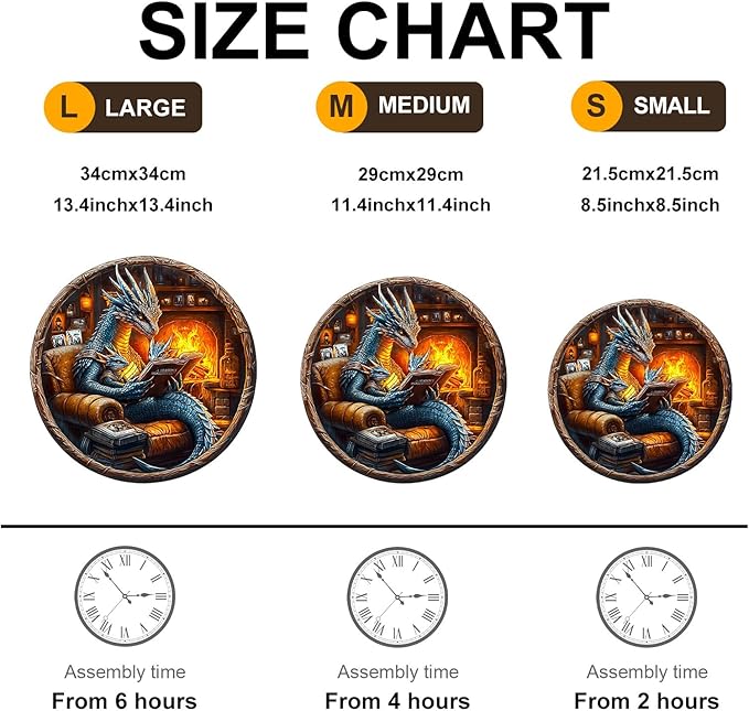 KAAYEE Wooden Puzzles for Adults, 3D Visual Effect Dragon Family Night Reading Wooden Jigsaw Puzzle Unique Shape Wood Puzzle Adult, 3D Effect Flat Puzzle Birthday Family Games (S-8.5 * 8.5 in-95pcs)