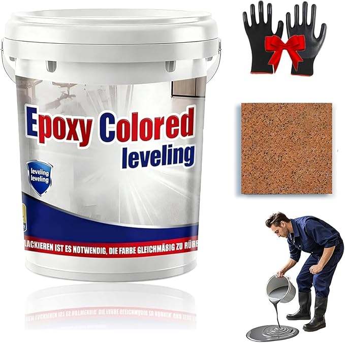 Epoxy Floor Paint, Epoxy Colored Sand Floor Paint, High-Gloss Marble Effect Self-Leveling Coating, Waterproof, Non-Slip, Ultra-Durable for Garage, Basement, Wood Floors (Orange,2.2 lb)