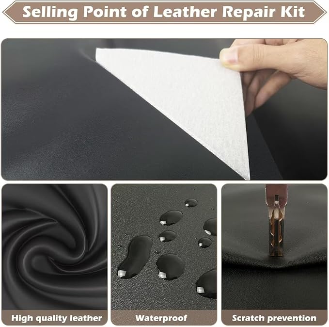Leather Repair Tape, 16x79 inch Leather Patches for Furniture, Self Adhesive Leather Repair Patch for Sofas, Couches, Leather Covers, Seats, Chairs, Vinyl Repair Tape Black-Fine Grain