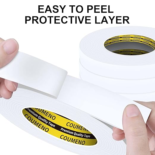 3Pack 1inX16.4FT (Total 49.2FT) Double Sided Foam Strip, EVA Foam Tape, Double Sided Sponge Adhesive Mounting Tape for Home Office Decor White