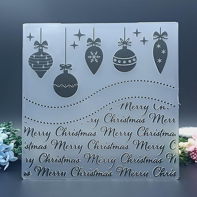 Merry Christmas Pendants Texture Embossing Templates 5.9x5.9inch Plastic Embossing Folders for Card Making DIY Scrapbooking Photo Album Card and Handmade Paper Craft Decor