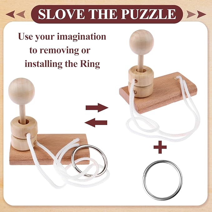 10 PCS Wooden Rope Puzzle Set Brain Teasers Puzzles Mind Toys for Adults Boys Girls Wooden Threading Rope Loop Toy Mind Toys Educational Toy-s for Family Game Educational Challenge Party Favor