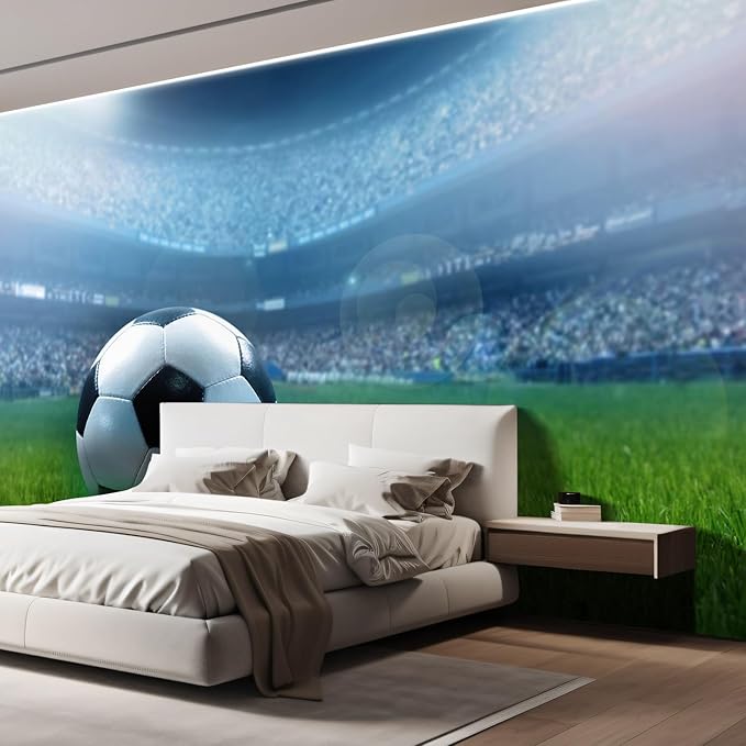 wall26 Wall Sticker/Wall Mural Close Up of a Football Ball on a Full Stadium, Not Peel and Stick, Non-Woven Wallpaper Decorative for Bedroom, Living Room, Office - 120x168 inches