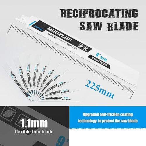 10 Pack 9 inch Reciprocating Saw Blades Set,14/18TPI High Carbon Saw Blades, Metal Saw Blades with Organizer Case (10, 14/18TPI/225mm)